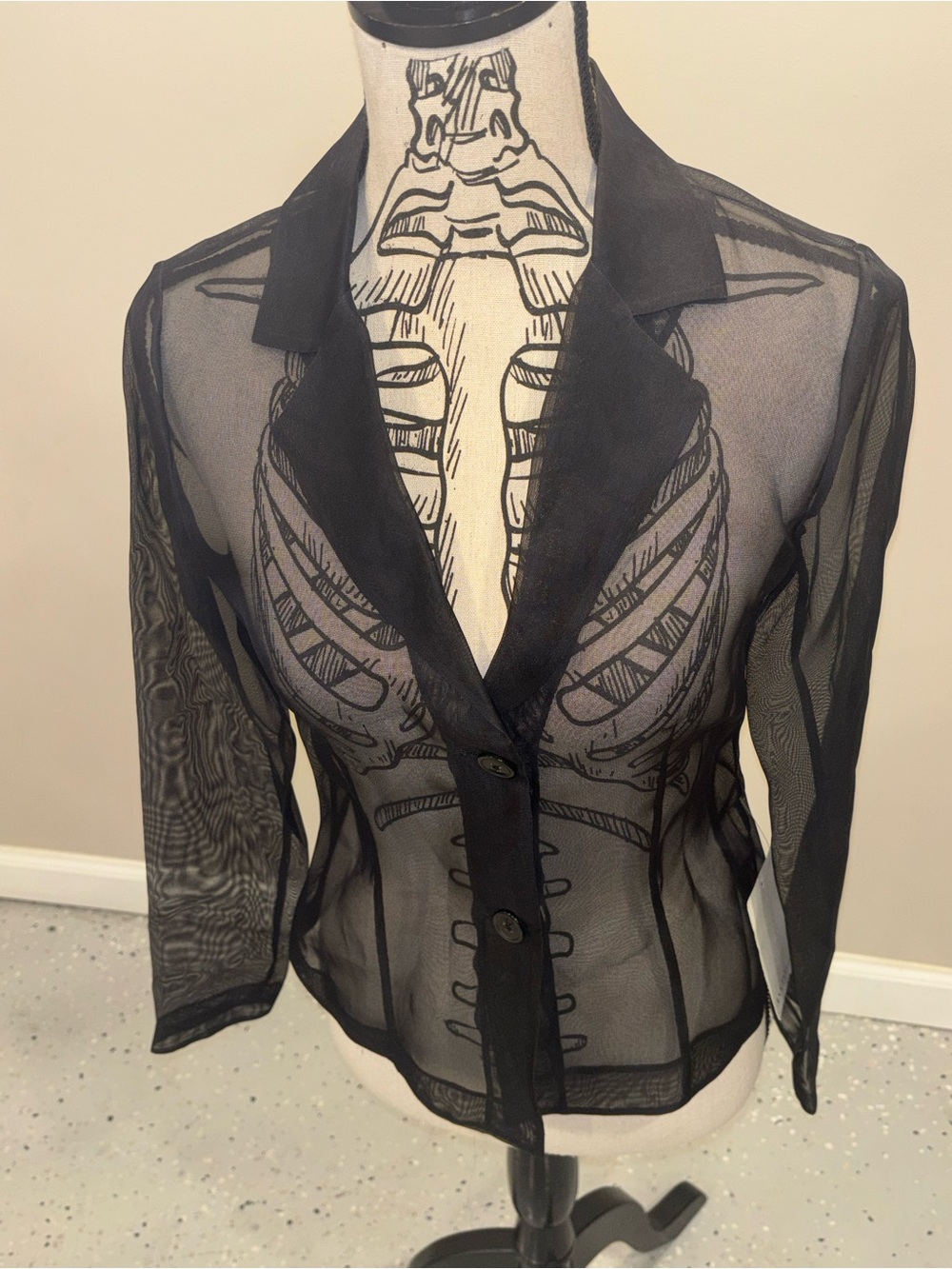Ann Taylor Black Sheer Mesh Button Long-Sleeved Top, Women’s Size X-Small - NWT